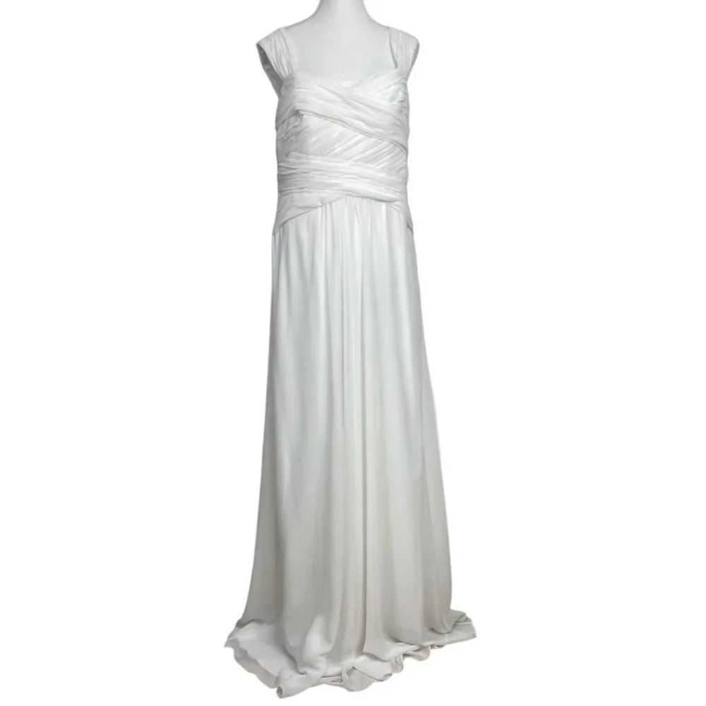 - MONIQUE LHUILLIER WHITE CHIFFON SLEEVELESS BRIDAL WEDDING DRE… - Picture 1 of 11
